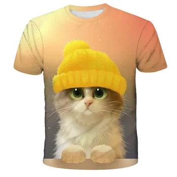 Ir 2021. Modes Jaunu Cute T-krekls Zēniem Un Meitenēm 3D Kaķi T-krekls Modelis Īsām Piedurknēm Vasaras Top Sporta T-krekls Foršs Gadījuma T-krekls