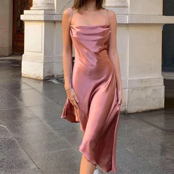 Eleganta kleita sievietēm ir 2021. spageti siksnas kleita sexy strapless kleitas melna rozā midi kleita, satīna cami kleitas nelegālo violeta