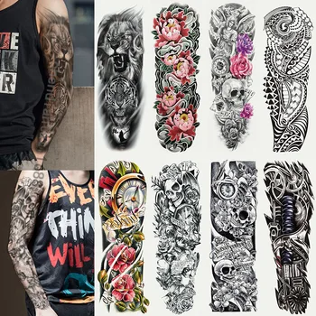 Lielu Roku Piedurknēm Tetovējums Ūdensnecaurlaidīgus Pagaidu Tetovējumu Uzlīmes Totem Ģeometriskā Body Art Pilna Viltus Tetovējums uz Sievietes Vīrieši