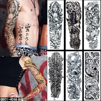 Lielu Roku Piedurknēm Tetovējums Ūdensnecaurlaidīgus Pagaidu Tetovējumu Uzlīmes Totem Ģeometriskā Body Art Pilna Viltus Tetovējums uz Sievietes Vīrieši