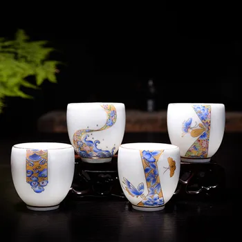Ķīnas Teaware Teacup Sadzīves Keramikas Mazo Tējas Tase 4gab Kungfu Tējas Bļodā Smalku Krāsu, Emaljas Porcelāna Vīna Kauss