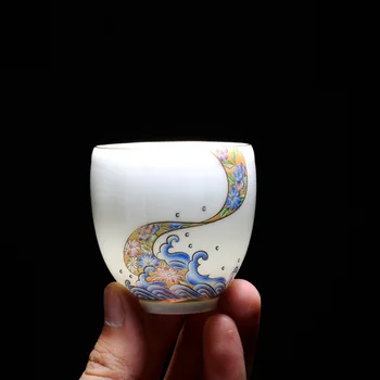 Ķīnas Teaware Teacup Sadzīves Keramikas Mazo Tējas Tase 4gab Kungfu Tējas Bļodā Smalku Krāsu, Emaljas Porcelāna Vīna Kauss