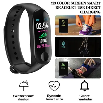 Jaunais M3 Smart Aproce Sporta Noskatīties Melno Krāsu Ekrāns Izmantot Sirdsdarbības Ātrums, Asinsspiediens Solis Informāciju Atgādināt