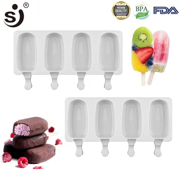 SJ 4 Dobumā Silikona Veidnes saldējums Pelējuma Popsicle Atkārtoti DIY Saldētava Ice Cream Maker Pop Veidnes Ledus Ar Nūjām