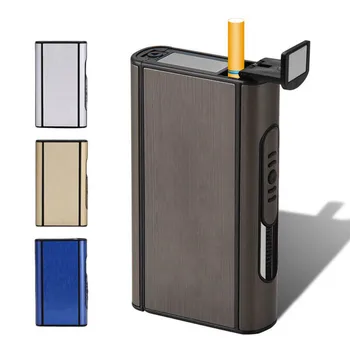 Pārnēsājamas Automātiskās Cigarešu Lietā Alumīnija Sakausējuma Vīriešu Sīkrīkus, USB Uzlāde, Elektriskās Šķiltavas Izmešana Turētājs, Dūmu Kastes