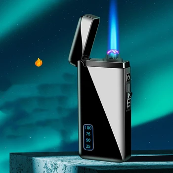 Jaunu Pretvēja Metāla USB Vieglāks Lāpu Plazmas Dual Arc LED Vieglākas Gāzes Uzlādējamo Elektrisko Butāna Šķiltavas Jet Sīkrīkus Vīrietis