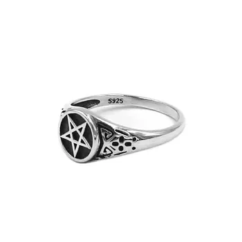 Modes S925 Sudraba Pentacle Gredzenu Viking Skandināvu Pentagramma Star Biker Kāzu Vīriešiem, Sievietēm Gredzens Pirkstā Gredzenu SWR0948