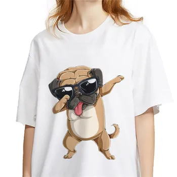 Mopsis Suns Dzīvnieku 90s Drukāt Tshirt Sieviešu Kokvilnas Smieklīgi T-Krekls Dāma Meitenes hort Piedurknēm O-veida kakla Gadījuma Top Tee Hipster Tee