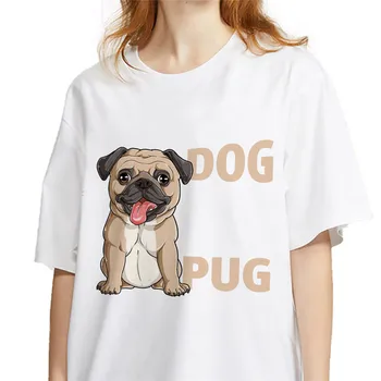 Mopsis Suns Dzīvnieku 90s Drukāt Tshirt Sieviešu Kokvilnas Smieklīgi T-Krekls Dāma Meitenes hort Piedurknēm O-veida kakla Gadījuma Top Tee Hipster Tee