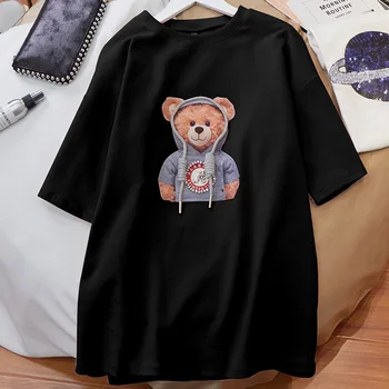 T-krekls Sieviešu 2021. Gada Vasarā Tīras Kokvilnas Īsām piedurknēm Drukāt Lācis korejiešu Versija Top Sieviete Gudrs Tee