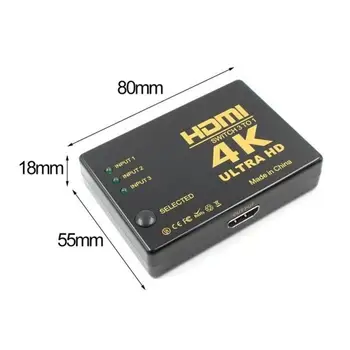4K HD1080P Mini HDMI-saderīgam Switch Komutatoru 1X3 Ostas Pārslēdziet Selektora Sadalītājs Ar Centrmezglu IS Tālvadības pults TV/HDTV/DV