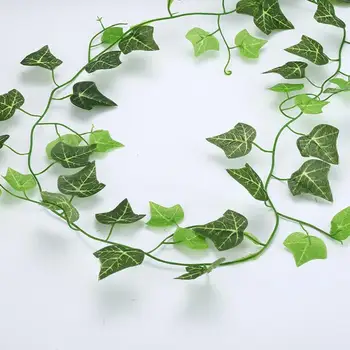 Festivāls Mākslīgā Efeja Zaļo Lapu Vainags Augi Vīnogulāju Viltus Zaļumu, Ziediem, Mājas Dekoru Plastmasas Mākslīgo Ziedu Rotangpalmas String