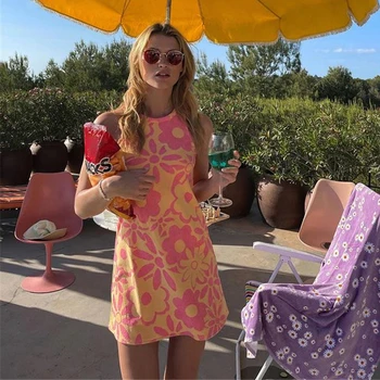 IAMSURE Ziedu-Line Trikotāžas Kleita Eleganta Sexy Slim bez Piedurknēm Tvertnes Mini Kleitas Sievietēm Ir 2021. Modes Gadījuma Beach Brīvdienu