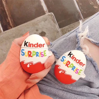 3D Kinder Šokolādes, Rotaļlietas Olu PĀRSTEIGUMS Cepumu Austiņu Silikona Case for Apple AirPods 1 2 Bluetooth Papildierīcēm, Gudrs Vāciņš Capa