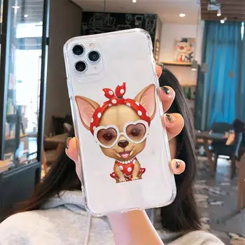 Cute dzīvnieku Chihuahua Suns Telefonu Gadījumā Pārredzamu mīksto iphone 5 5s 5c se 6s 6 7 8 11 12 plus mini x xs xr pro max