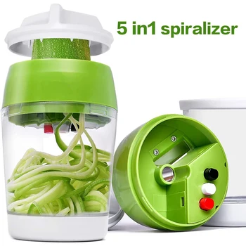 5 in1 Rokas Spiralizer Dārzeņu Nazis Regulējams Spirālveida Griezējs ar Konteineru Cukini Nūdeles Spageti Maker Spirālveida Nazis