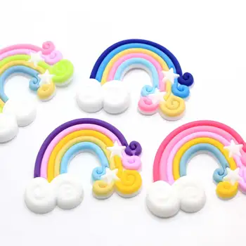 Sveķu Lējuma Rainbow Star Cabochon Puse Rotājumi Bērniem, Dzimšanas dienu Mīksta Māla DIY Mobilo Telefonu Aksesuāri