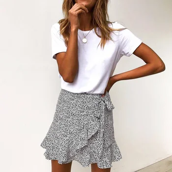 Multi Dot Drukas Īsi Mini Svārki Sieviešu Vasaras Savirmot Augsta Vidukļa Tauriņu Svārki Dāmas Streetwear Slim Gruntis Saias 2019