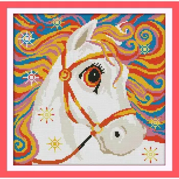 Prieks svētdiena Cross Stitch Komplekti Varavīksnes Zirgu Dzīvnieku Sērijas Kokvilnas Diegu Krāsošana 11CT 14CT DIY Izšūt Komplekti Rokdarbi Komplekti