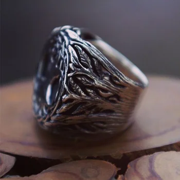 Jaunu sudrabaini dzīvības koks zīmoga gredzenu vīriešu infinity Yggdrasil Amuletu Gredzenu Rotaslietas lielums 7-14
