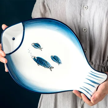 Ziemeļvalstu Keramikas Plāksnes Radošo Sadzīves Lielu Zivju Plate Taisnstūrveida Sekla Plate Dārzeņu Plate Karikatūra Trauki