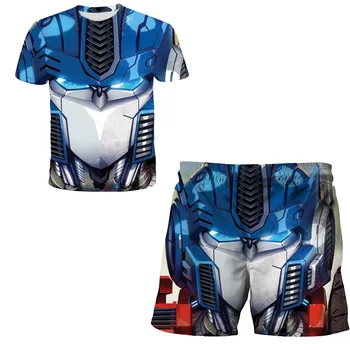 2 Gab. Apģērbu optimus prime Komplekti Tshirts+Bikses Zēnu Drēbes, Uzvalki Bērniem, Transformatoru Bikses ar Īsām Piedurknēm Zēniem, Meitenēm, Topi, t-veida