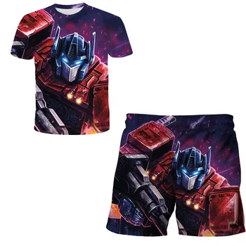 2 Gab. Apģērbu optimus prime Komplekti Tshirts+Bikses Zēnu Drēbes, Uzvalki Bērniem, Transformatoru Bikses ar Īsām Piedurknēm Zēniem, Meitenēm, Topi, t-veida