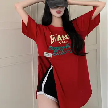 ZHISILAO Red Lielajam T-krekls Sievietēm Harajuku Zaudēt Sadalīt Vēstuli Izdrukāt Tee Kreklu Femme Streetwear Vasarā Ir 2021. Topi Gadījuma tshirt