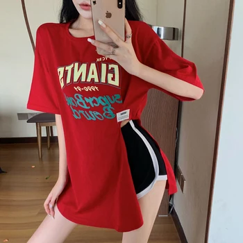 ZHISILAO Red Lielajam T-krekls Sievietēm Harajuku Zaudēt Sadalīt Vēstuli Izdrukāt Tee Kreklu Femme Streetwear Vasarā Ir 2021. Topi Gadījuma tshirt