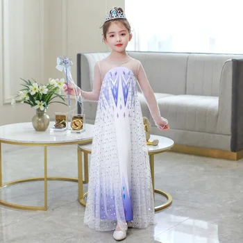 Saldēti 2 Fantastisks Elsa Princess Dress Sniega Karaliene 2 Elsa Kleita Baltā Carnival Princeses Kostīms Mazulis Kāzu Kleitu Cosplay Drēbes