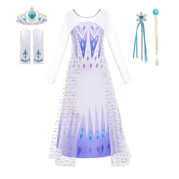 Saldēti 2 Fantastisks Elsa Princess Dress Sniega Karaliene 2 Elsa Kleita Baltā Carnival Princeses Kostīms Mazulis Kāzu Kleitu Cosplay Drēbes