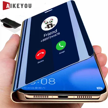Smart Mirror Flip Case For Samsung Galaxy Note 20 10 9 8 S20 S10 S8 S9 Plus S7 A10 A30 A50 A70 A80 A90 A51 A71 A5 A7 Līdz 2017. Vāciņu