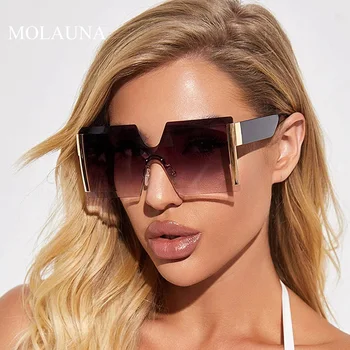 Ir 2021. Jaunu Modes Bez Apmales Saulesbrilles Sievietēm, Lielizmēra Kvadrātveida Metāla Rāmis, Saules Brilles Sievietēm Retro Slīpums Sieviešu Brilles Oculos