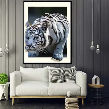 Dzīvniekiem 5D DIY Dimanta Krāsošana White Tiger Cross Stitch komplekti Pilnu Kvadrātveida Dimanta Mozaīkas Attēlu Rhinestones Apdares Mājās