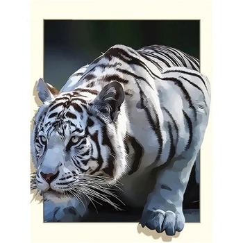 Dzīvniekiem 5D DIY Dimanta Krāsošana White Tiger Cross Stitch komplekti Pilnu Kvadrātveida Dimanta Mozaīkas Attēlu Rhinestones Apdares Mājās