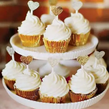 Muitošanas Pārdošanu! 10Pcs Dzimšanas dienu Cupcake Kūka Toppers Mīlestību Sirdī Baby Dušas Kāzu Dekori