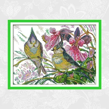 Putnu un ziedu Modeļus Skaits Cross stitch komplekti Handwork Drukāt Audekls Tauriņi pār Ziedu Izšuvumi Rokdarbi