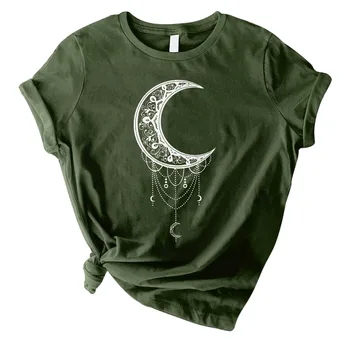Modes Sieviešu T-krekls Sievietēm Mēness Iespiesti O-veida kakla Krekls T-krekls ar Īsām Piedurknēm Gadījuma Tee Harajuku Topi Camisetas Mujer Ir 2021. R5
