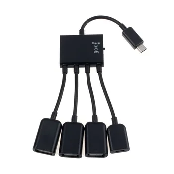 Multifuntional Melns 4 Ports Micro USB Jauda Uzlādes OTG Hub Kabeļa Vadu Adapteris Savienotājs Android Planšetdatoru Viedtālruni