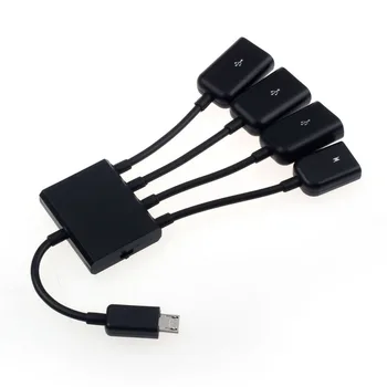 Multifuntional Melns 4 Ports Micro USB Jauda Uzlādes OTG Hub Kabeļa Vadu Adapteris Savienotājs Android Planšetdatoru Viedtālruni