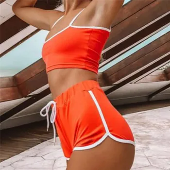 Sporta Sērija Bikini Uzvalks Modes Dāmas Gadījuma Beach Tīrtoņa Krāsu Savvaļas Makaroni Jostas Tērps, Top + Bottom Pludmales Tērps