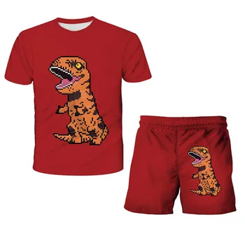 Dinozauru T krekls un Īsā Zēnu Apģērba Jurassic Pasaules Komplekti Vasarā Jauni Bērnu Zēniem ar Īsām Piedurknēm Topi+ Īss 2021 Ikdienas Drēbes