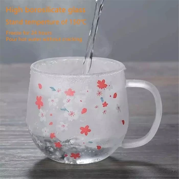 Ķiršu ziedi stikla krūze uzstādīt 300ml Sakura Krūze krūze Ar Tējas Infuser Filtra Vāku Ziedu Pārredzamu karstumizturīgs Brilles kauss