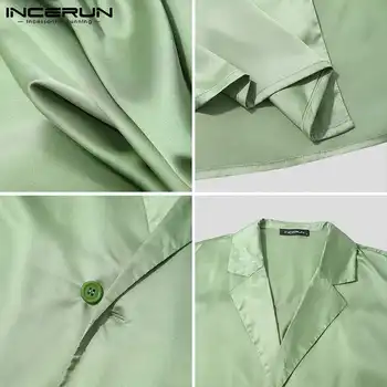 INCERUN ir 2021. Modes Vīriešu Krekls vienkrāsainu Savukārt Apkakle Streetwear garām Piedurknēm Pogas, Vīriešu Apģērbs Brīvs Gadījuma Camisa S-5XL