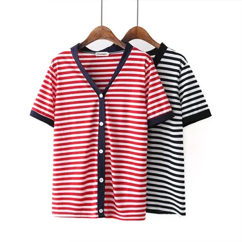 Sieviešu T Krekls Plus Lieluma Tees Ir 2021. Vasaras Modes Ikdienas Apģērbs Ar Īsām Piedurknēm Topi Svītrainām Kontrasta Krāsu Camiseta Mujer