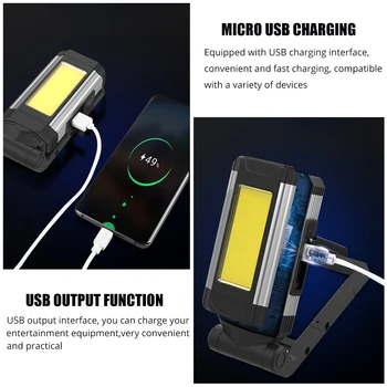 Super Spilgti Portatīvo COB Darbi Gaismas Magnētisko USB Uzlādējams LED Lukturītis Kempings Gaismas Ūdensizturīgs Regulējams Gaismas