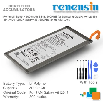 Renensin 3000mAh Akumulators, EB-BJ800ABE Samsung Galaxy A6 (2018. gadā) SM-A600 A600F Galaxy J6 J600F Baterijas rīki