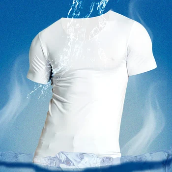 Vīriešu V-veida Kakla Undershirts Cilvēks Ledus Zīda Bezšuvju Īsām Piedurknēm Pamati Krekli Jaunatnes Vasaras Seksīgā Fitnesa, Body Building Apakšveļu