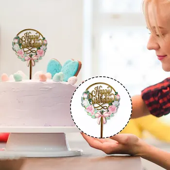 12x16 cm Augu Happy Birthday Cake Toppers Zelta Sudraba 3D Akrila Dzimšanas dienas svinības Cupcake cilindrs Desertu dekorēšanai Bērnu duša