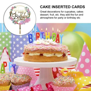 12x16 cm Augu Happy Birthday Cake Toppers Zelta Sudraba 3D Akrila Dzimšanas dienas svinības Cupcake cilindrs Desertu dekorēšanai Bērnu duša